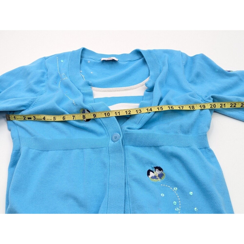 Blue Embroidered Women's Cardigan Sweater - Picture 4 of 9